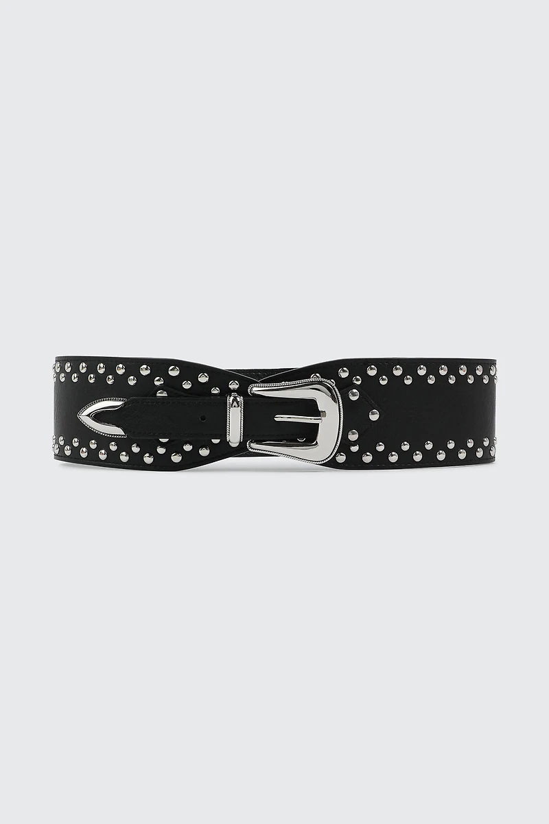 Ardene Studded Corset Belt in Black | Size | Faux Leather