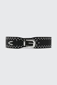 Ardene Studded Corset Belt in Black | Size | Faux Leather