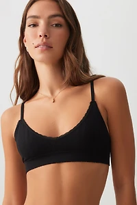 Ardene Everyday Pointelle Triangle Bralette in Black | Size | Polyester/Rayon/Elastane | Eco-Conscious