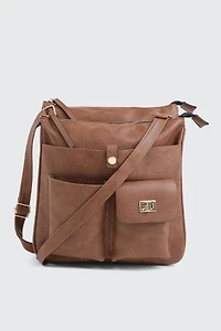 Ardene Multi Pocket Crossbody Bag in Cognac | Faux Leather/Polyester