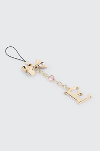 Breloque téléphone brillante lettre E avec boucle