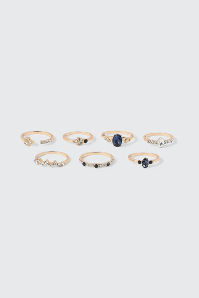 Ardene 7-Pack Rings with Sapphire-Style Stones in Gold | Size Small