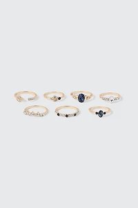 Ardene 7-Pack Rings with Sapphire-Style Stones in Gold | Size Small