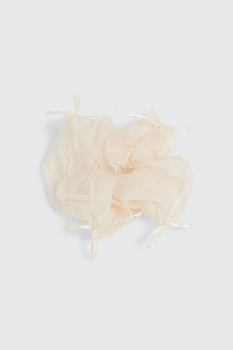 Ardene XL Tulle Scrunchie with Bows in Off-White | Polyester