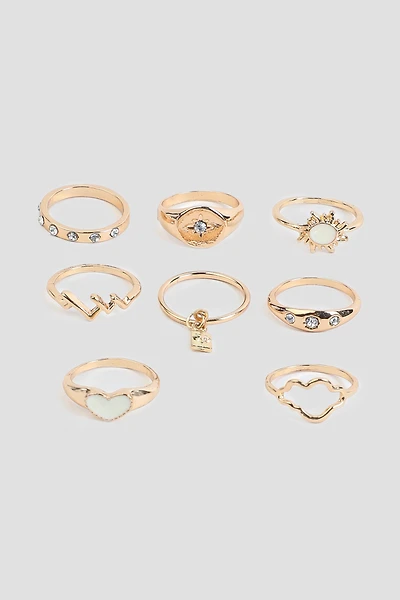 Ardene 8-Pack Celestial Rings in Gold | Size Small