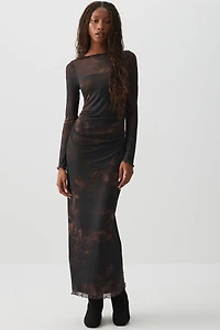 Ardene Abstract Cheetah Maxi Mesh Dress in Brown | Size | Polyester/Spandex/Viscose