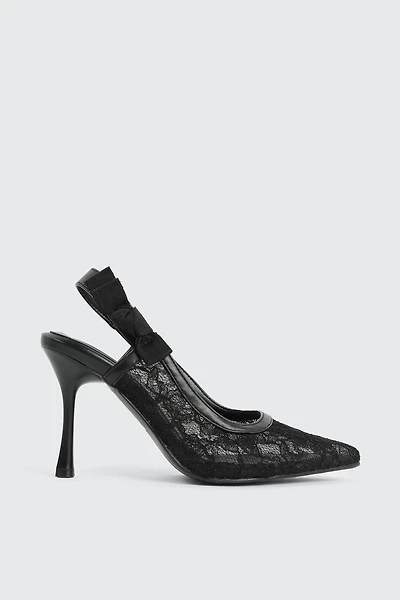Ardene Lace Slingback Pumps in Black | Size