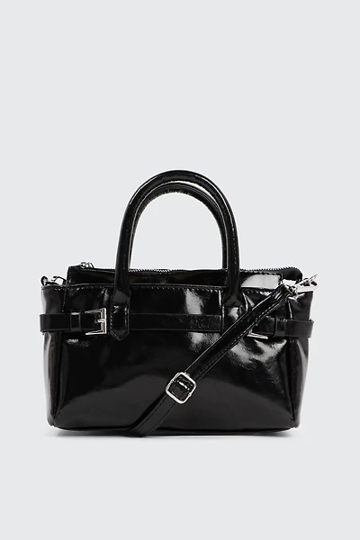 Ardene Small Tote Bag with Buckle Details in | 100% Recycled Polyester/Faux Leather/Faux Suede | Eco-Conscious