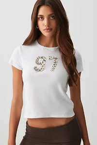 Ardene Crop T-Shirt with Patch Detail in White | Size | Polyester/Cotton