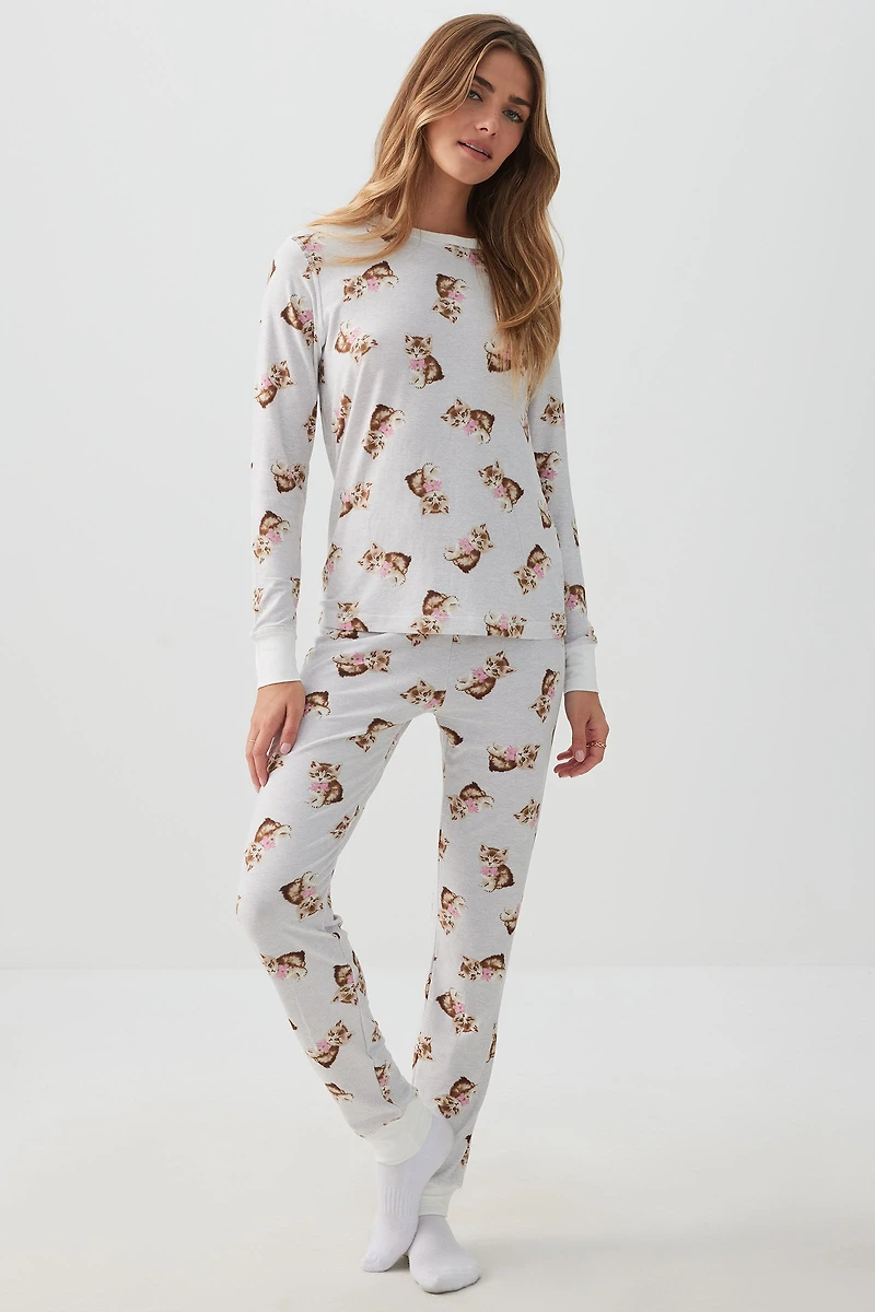 Ardene HUSHKNIT Skinny Jogger PJ Set in Light | Size | Polyester/Elastane | Eco-Conscious