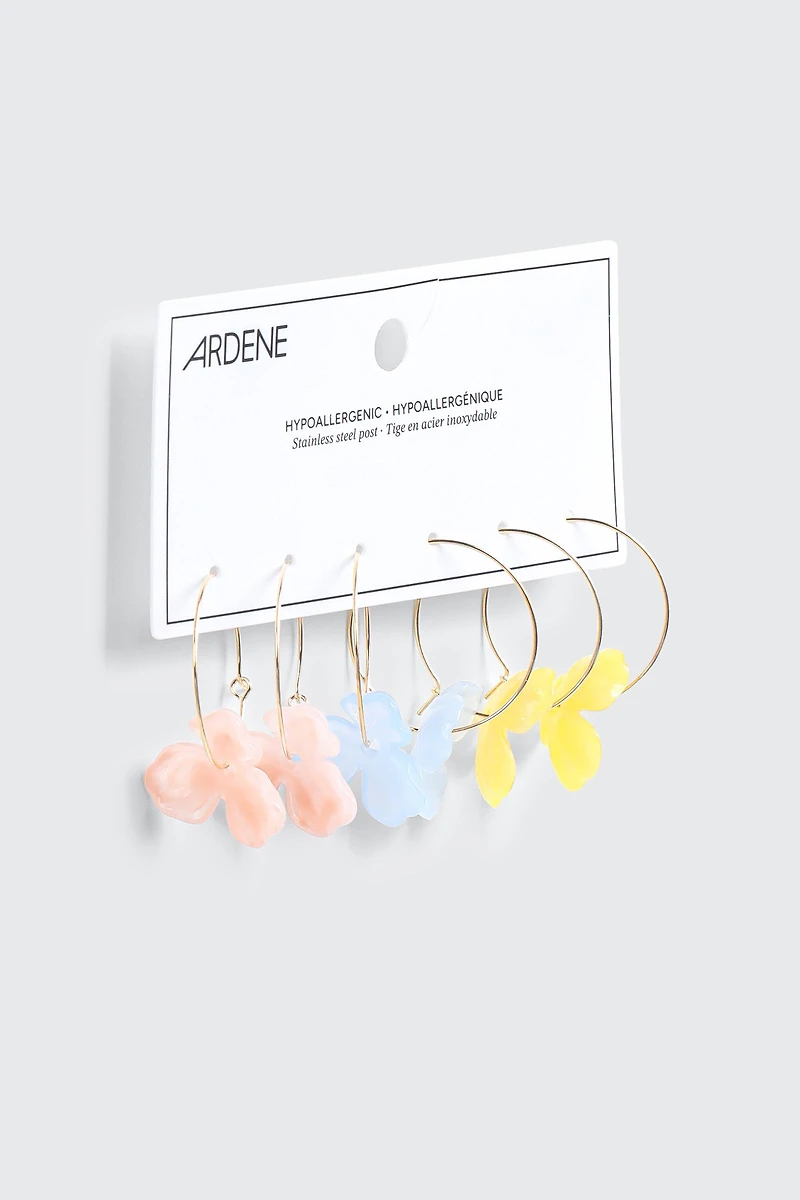 Lot de 3 paires d'anneaux hibiscus