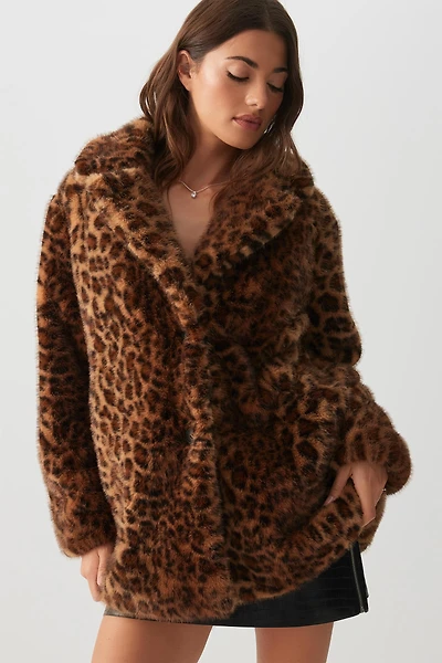 Ardene Leopard Faux Fur Coat in Brown | Size | Polyester
