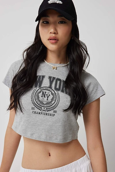 Ardene Graphic New York Crop Raglan T-Shirt in | Size | 100% Cotton/Viscose