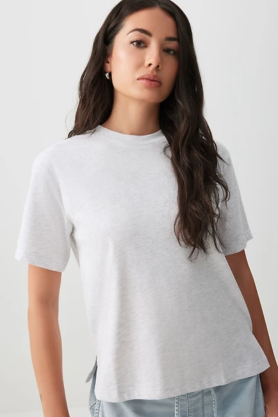 Ardene Boxy Crew Neck T-Shirt in Grey | Size | Polyester/Cotton