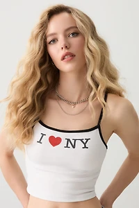 Ardene Contrast Trim Graphic Tank Top in White | Size | Spandex/Cotton