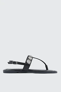 Ardene Strappy Sandals with Coin Charms in Black | Size