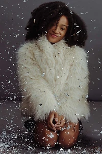 Ardene Kids Short Faux Fur Coat in Beige | Size | Polyester