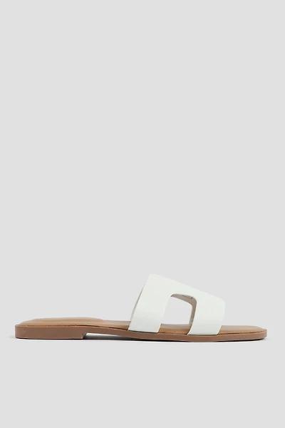 Ardene H-Strap Sandals in White | Size 10 | Faux Leather | Eco-Conscious