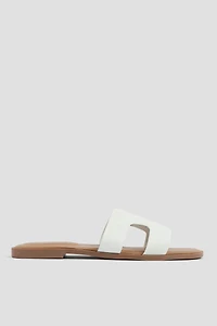 Ardene H-Strap Sandals in White | Size 10 | Faux Leather | Eco-Conscious