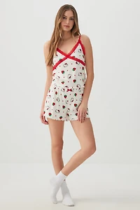 Ardene Hello Kitty Lettuce Hem PJ Set in Off-White | Size | Polyester/Elastane