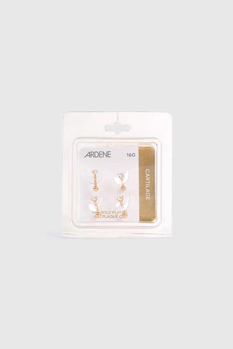 Lot de 4 perçages de cartilage plaqués or 14K