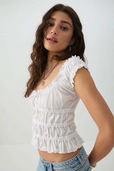 Ardene Smocked Crop Top in White | Size | Polyester/Cotton/Elastane