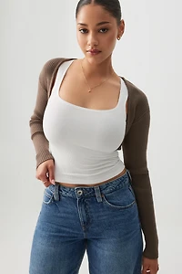 Ardene Knit Bolero in Brown | Size | Polyester/Nylon/Viscose