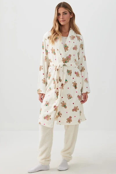 Ardene SUNDAYSOFT Short Robe in Off-White | Size Small | Polyester | Eco-Conscious