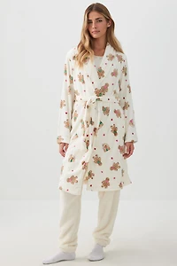 Ardene SUNDAYSOFT Short Robe in Off-White | Size Small | Polyester | Eco-Conscious