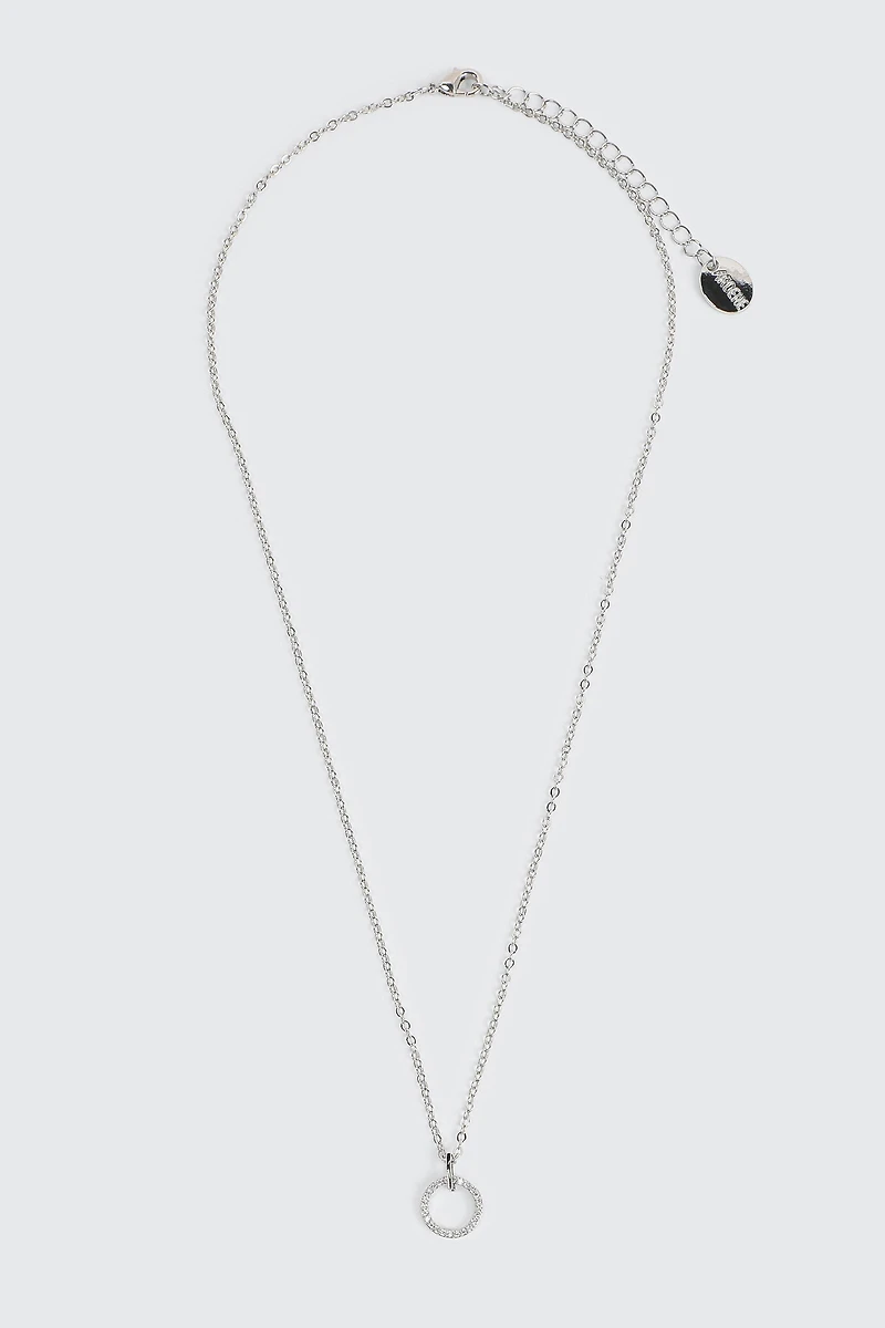 Collier à pendentif cercle plaqué or blanc 14K