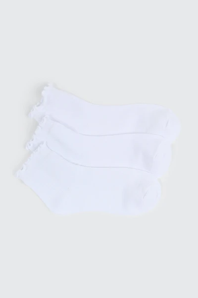 Ardene 3-Pack Lettuce Edge Demi Crew Socks in White | Polyester/Spandex