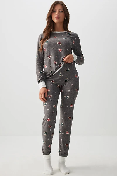 Ardene HUSHKNIT Skinny Jogger PJ Set in Dark Grey | Size | Polyester/Elastane | Eco-Conscious