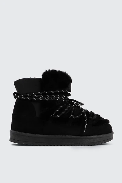Ardene Laced Faux Sheepskin Boots in Black | Size | Faux Suede