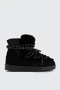 Ardene Laced Faux Sheepskin Boots in Black | Size | Faux Suede