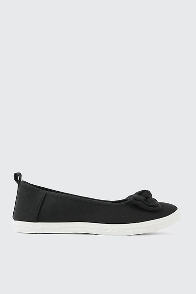 Ardene Canvas Slip On Shoes With Bow Detail in Black | Size