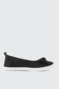 Ardene Canvas Slip On Shoes With Bow Detail in Black | Size
