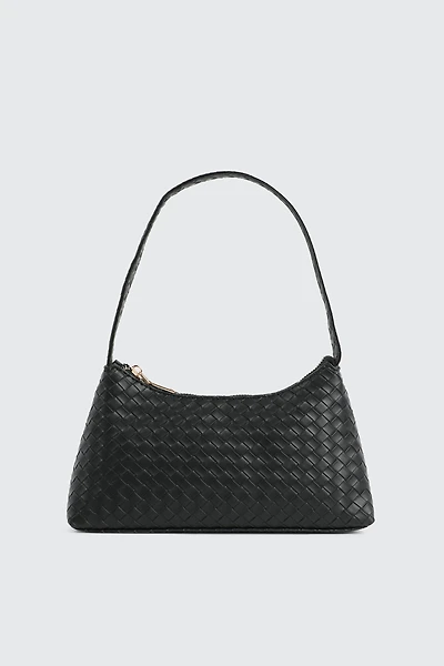 Ardene Faux Leather Woven Baguette Bag in Black | Faux Leather/Polyester