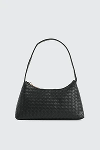 Ardene Faux Leather Woven Baguette Bag in Black | Faux Leather/Polyester