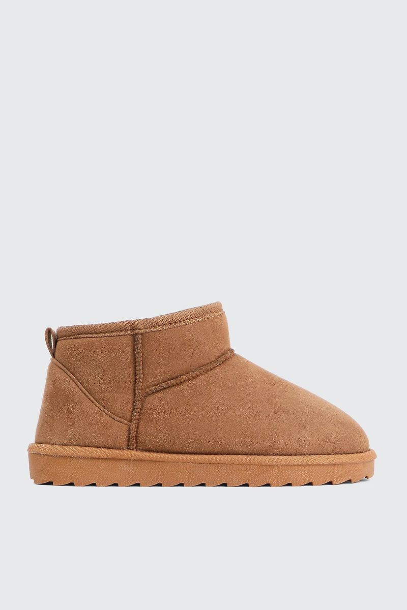Ardene Mini Faux Sheepskin Boots in Cognac | Size | Faux Suede | Eco-Conscious