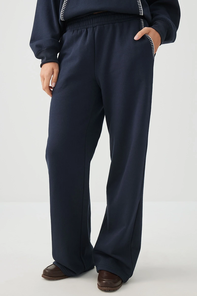 Pantalon à jambe large en molleton point roulé