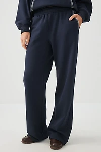 Pantalon à jambe large en molleton point roulé