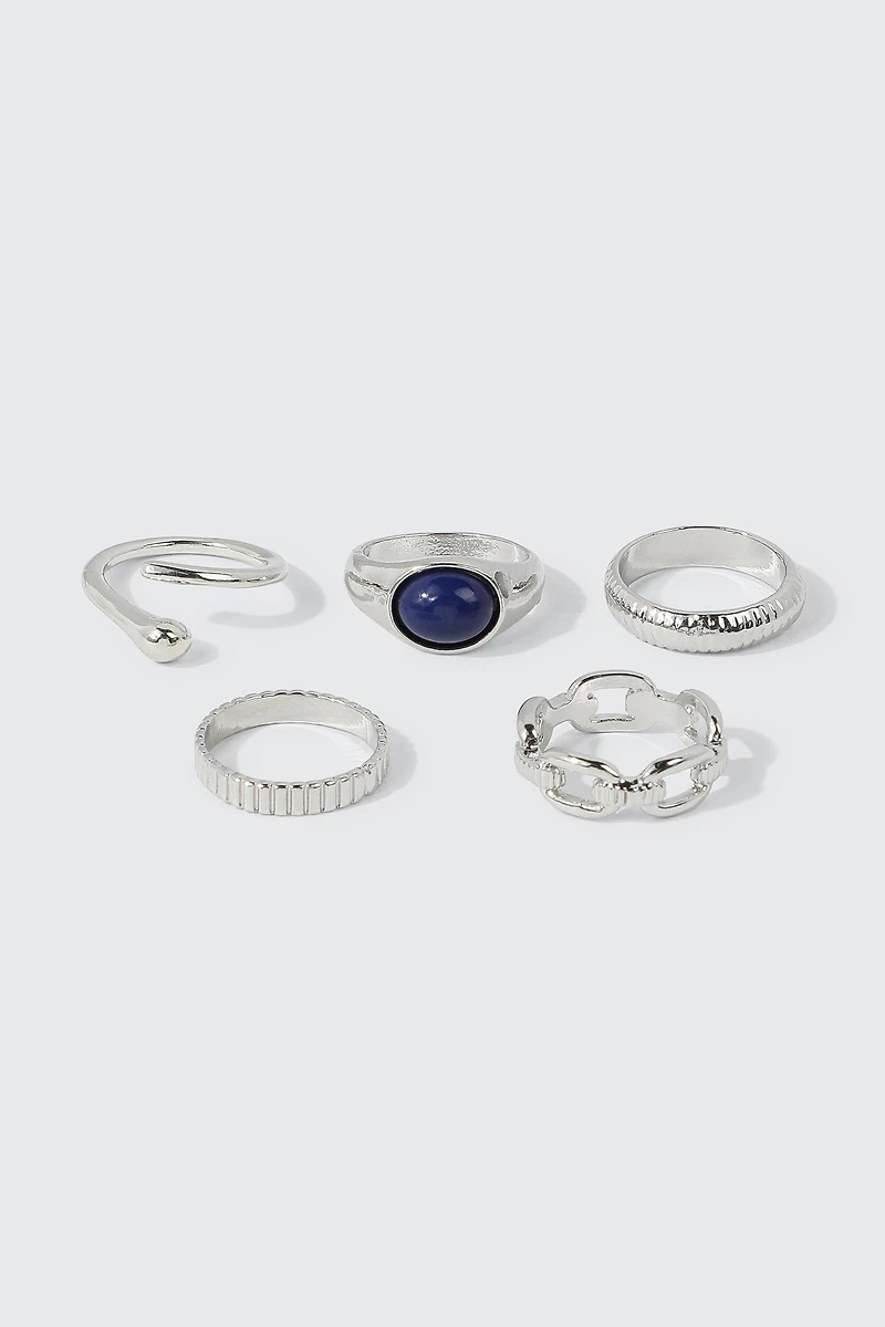 Ardene 5-Pack Statement Rings in Silver | Size
