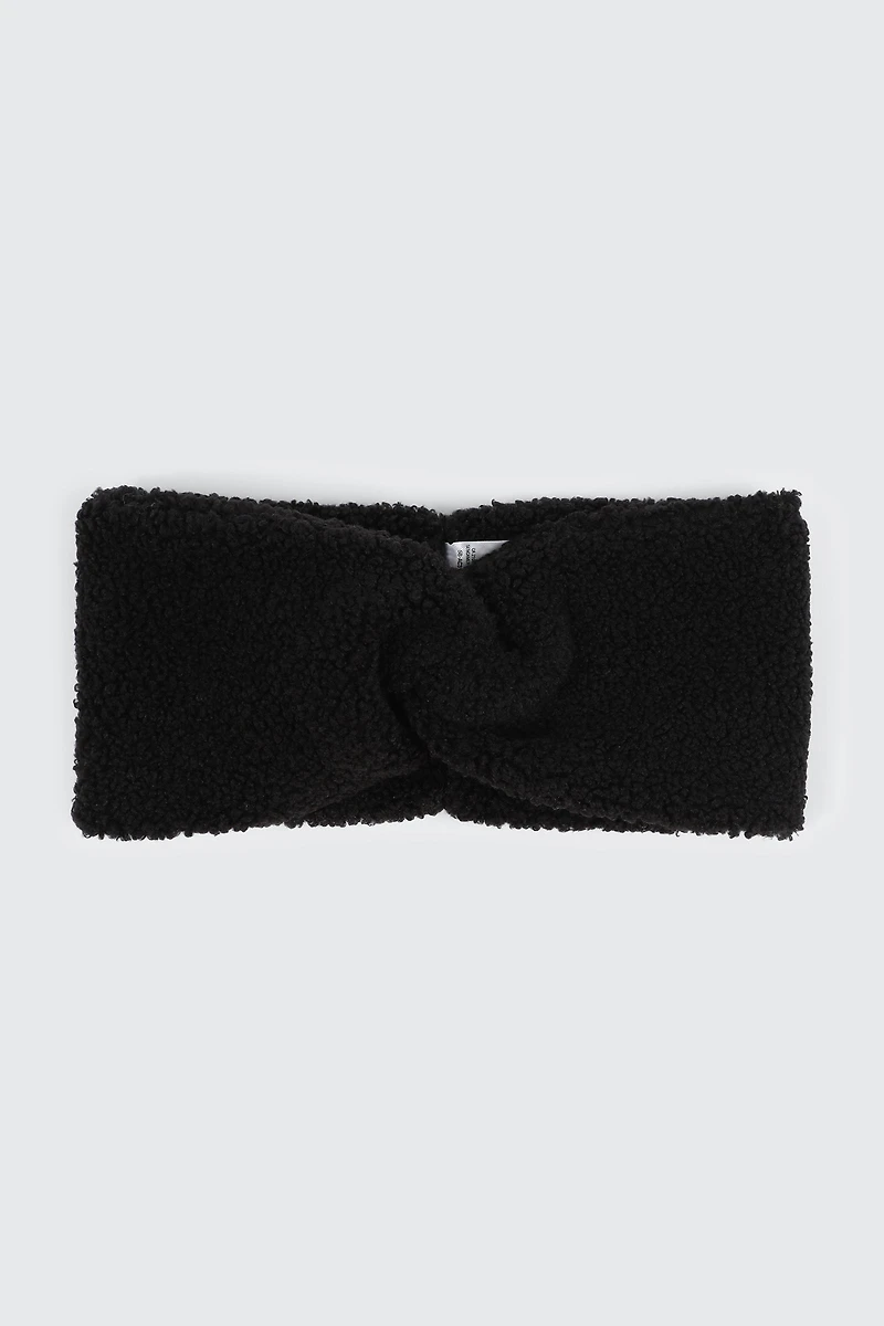 Ardene Knotted Sherpa Headband in Black | Polyester