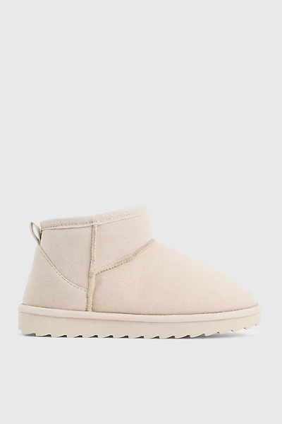 Ardene Mini Faux Sheepskin Boots in Off-White | Size | Faux Suede | Eco-Conscious