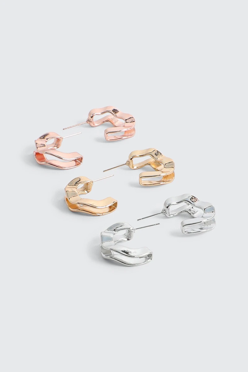 Lot de 3 paires d'anneaux ondulés