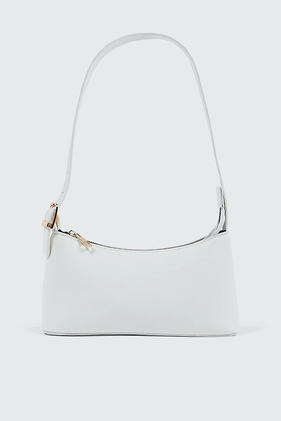 Ardene Baguette Bag with Adjustable Strap in White | Faux Leather/Polyester/Faux Suede