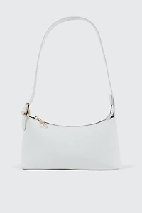 Ardene Baguette Bag with Adjustable Strap in White | Faux Leather/Polyester/Faux Suede