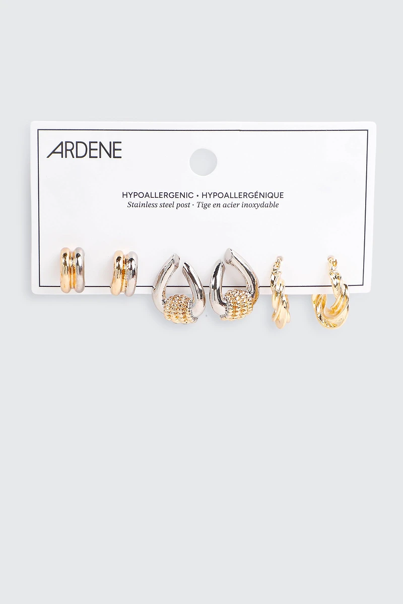 3 paires d'anneaux de style rétro