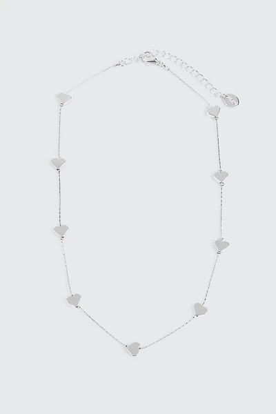 Ardene All Around Mini Metallic Heart Necklace in Silver