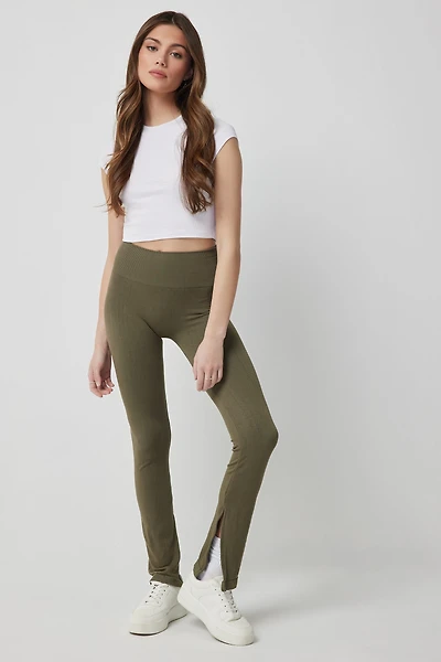 Ardene Flare Slit Hem Leggings in Khaki | Size | Polyester/Rayon/Spandex